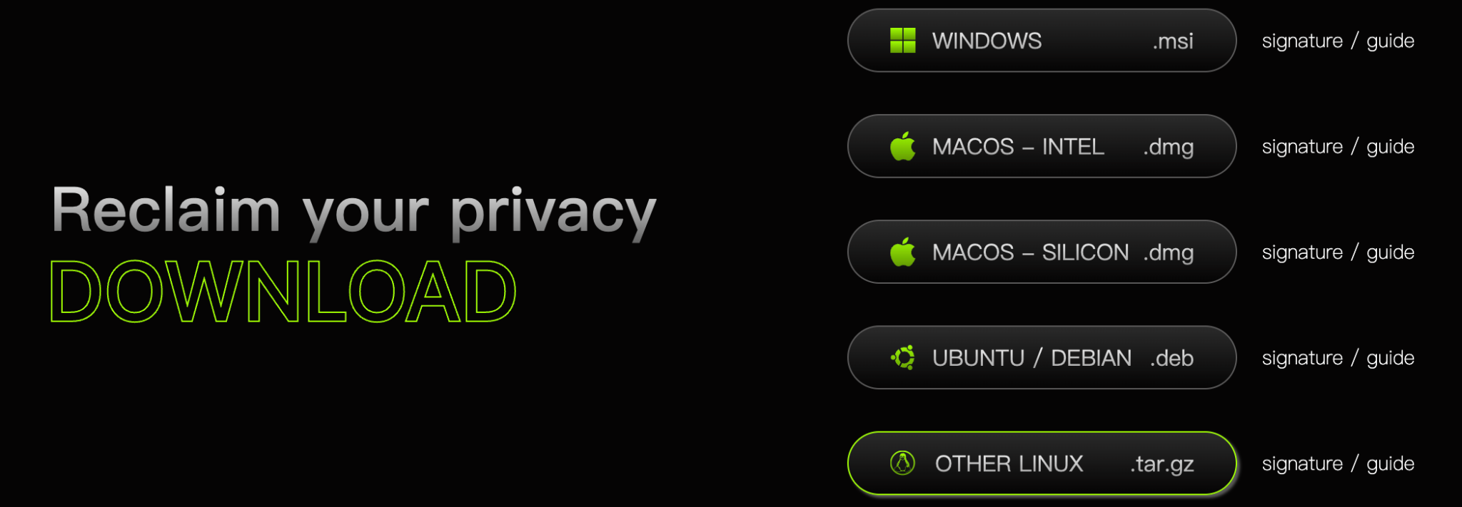 Wasabi download page screenshot
